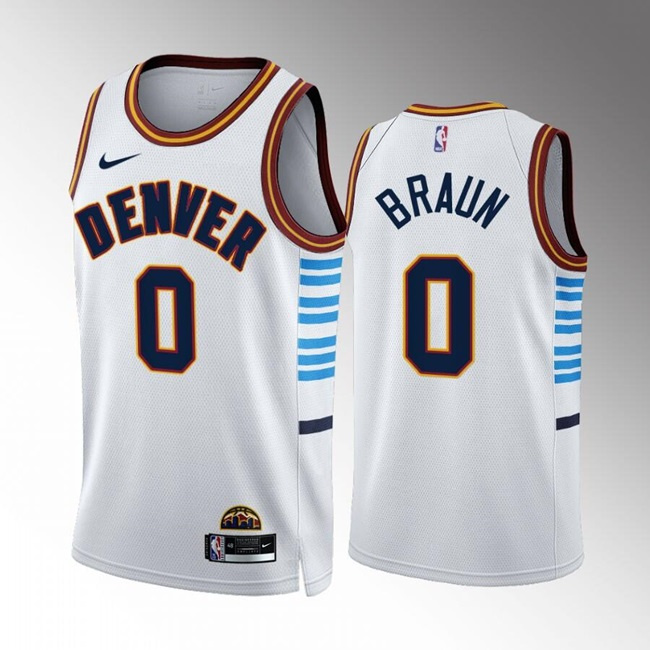 Men's Denver Nuggets #0 Christian Braun White 2022-23 City Edition Stitched Basketball Jersey